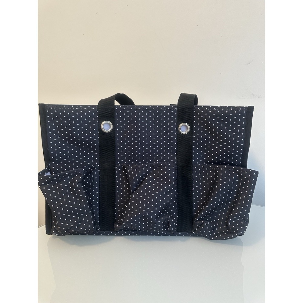 Thirty-One Gifts Black Polka Dot Utility Tote Bag Zipper Closure - Picture 12 of 16